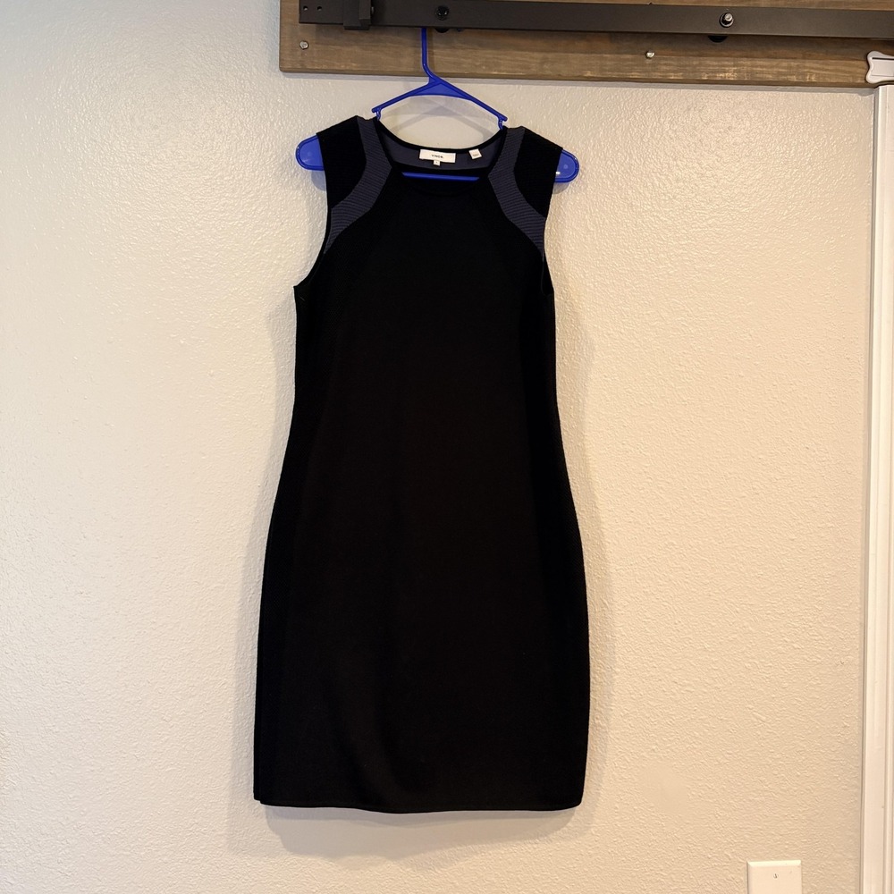 Vince Dress Womens L Black Knit Sleeveless Sheath Work Minimalist Midi